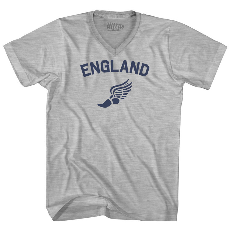 Title England Track Running Winged Foot Adult Cotton V-neck T-shirt - Grey Heather