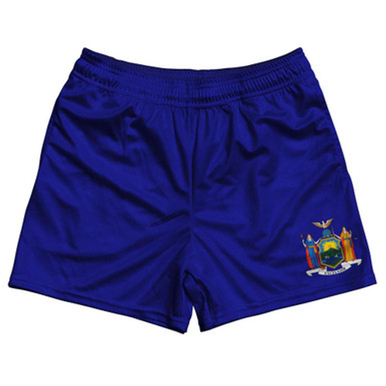 New York State Flag Rugby Gym Short 5 Inch Inseam With Pockets Made In USA - Royal Blue