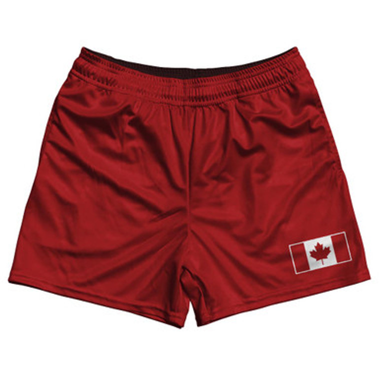 Canada Country Heritage Flag Rugby Gym Short 5 Inch Inseam With Pockets Made In USA - Red