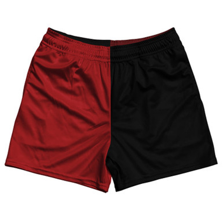 Red Dark And Black Quad Color Rugby Gym Short 5 Inch Inseam With Pockets Made In USA