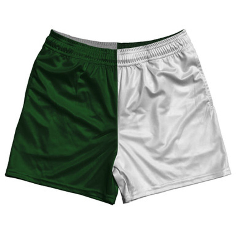 Green Hunter And White Quad Color Rugby Gym Short 5 Inch Inseam With Pockets Made In USA