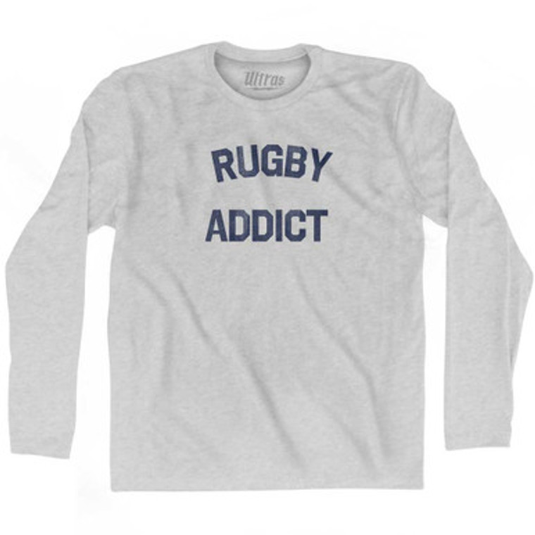 Rugby Addict Adult Cotton Long Sleeve T-shirt - Grey Heather