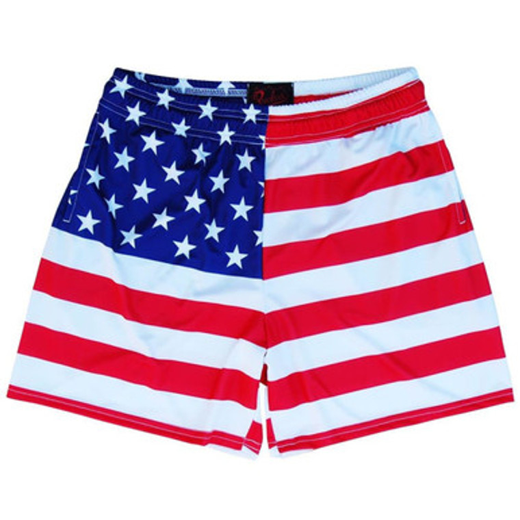 American Flag Rugby Gym Short 5 Inch Inseam With Pockets Made In USA - Red