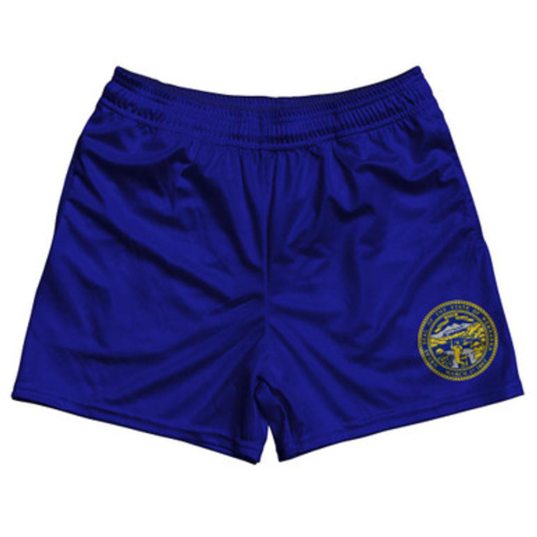 Nebraska State Flag Rugby Gym Short 5 Inch Inseam With Pockets Made In USA-Royal Blue