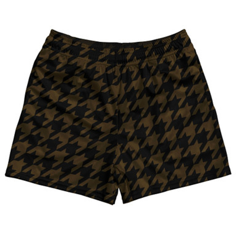 Brown Dark And Black Houndstooth Rugby Gym Short 5 Inch Inseam With Pockets Made In USA