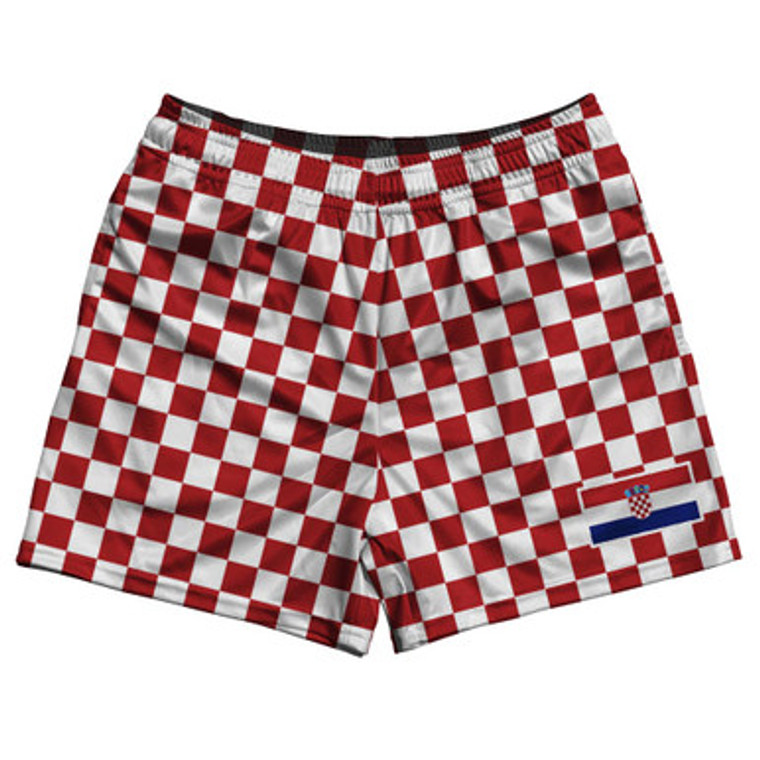 Croatia Country Heritage Flag Rugby Gym Short 5 Inch Inseam With Pockets Made In USA - Red White