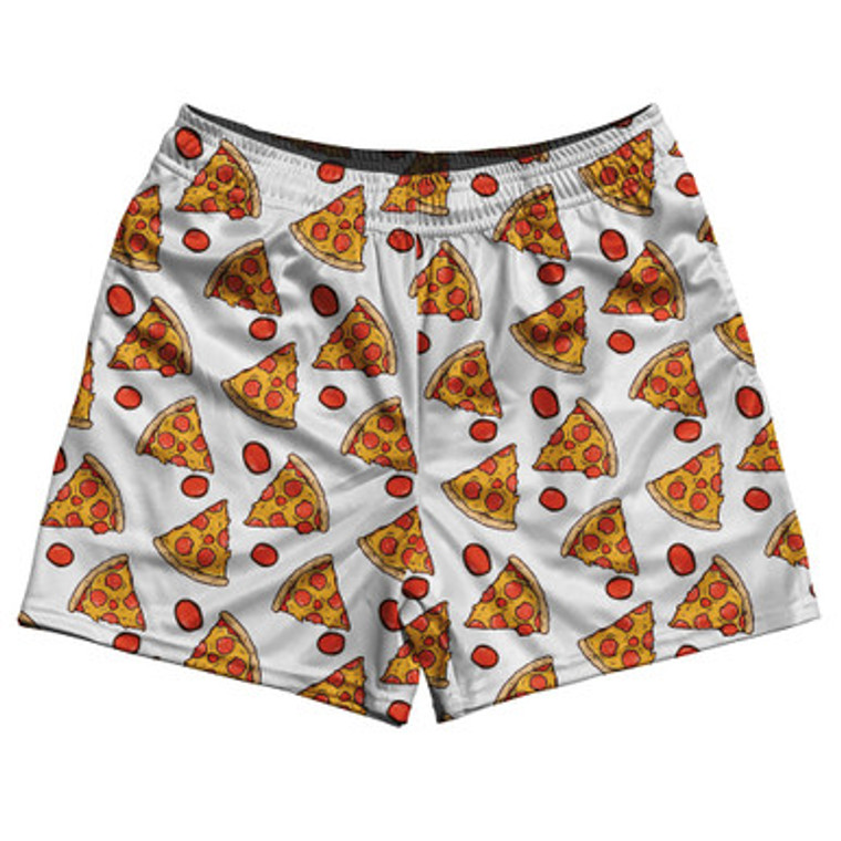 Pizza Slice White Rugby Gym Short 5 Inch Inseam With Pockets Made In USA