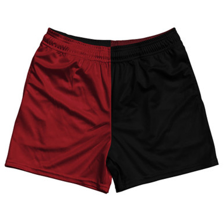 Red Cardinal And Black Quad Color Rugby Gym Short 5 Inch Inseam With Pockets Made In USA