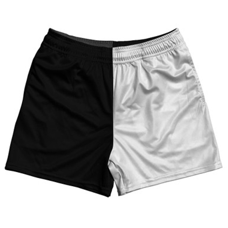 Black And White Quad Color Rugby Gym Short 5 Inch Inseam With Pockets Made In USA