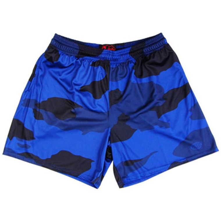 Navy Camo Rugby Gym Short 5 Inch Inseam With Pockets  Made In USA - Camo