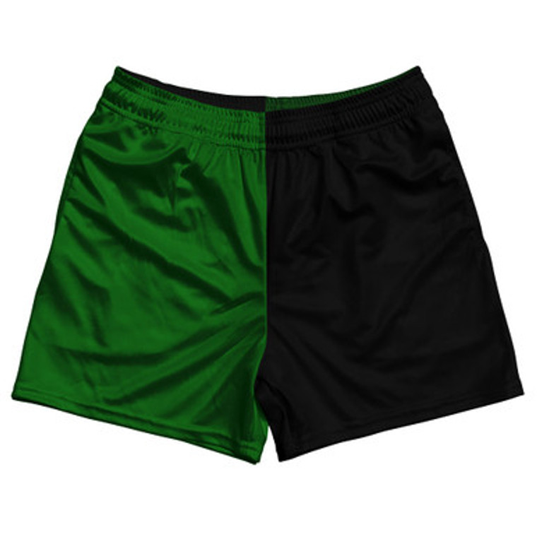Green Kelly And Black Quad Color Rugby Gym Short 5 Inch Inseam With Pockets Made In USA