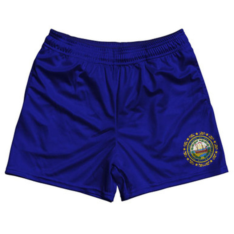 New Hampshire State Flag Rugby Gym Short 5 Inch Inseam With Pockets Made In USA - Royal Blue