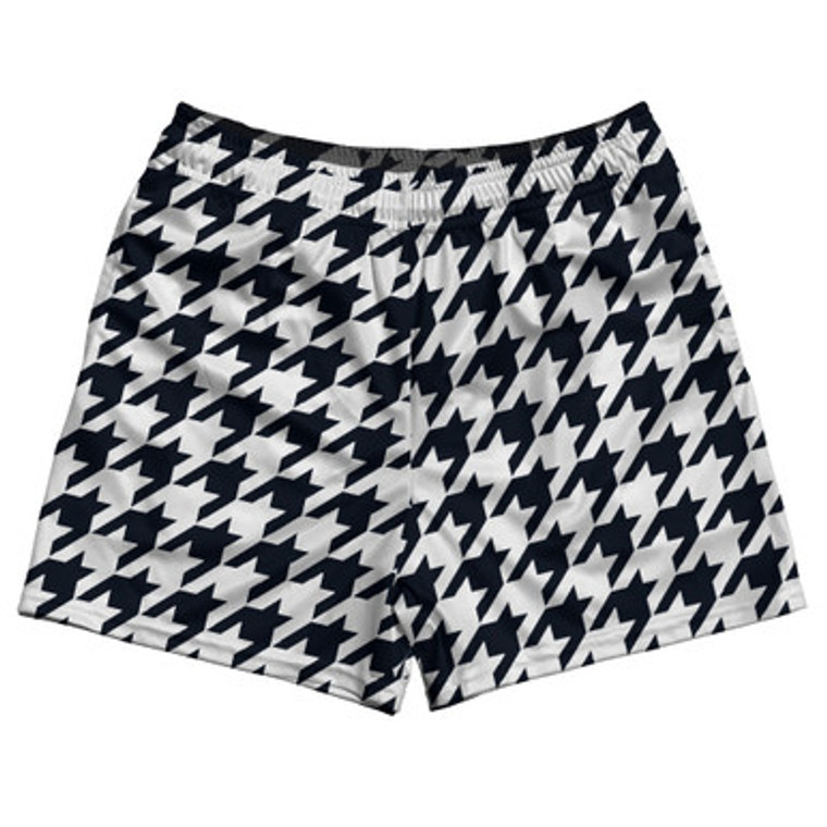 Blue Navy Almost Black And White Houndstooth Rugby Gym Short 5 Inch Inseam With Pockets Made In USA
