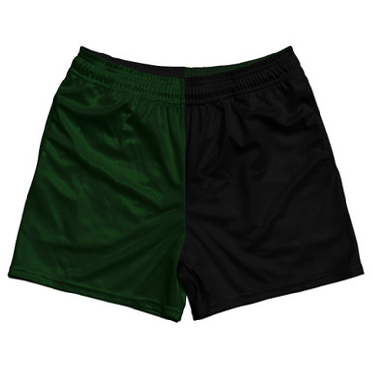 Green Forest And Black Quad Color Rugby Gym Short 5 Inch Inseam With Pockets Made In USA