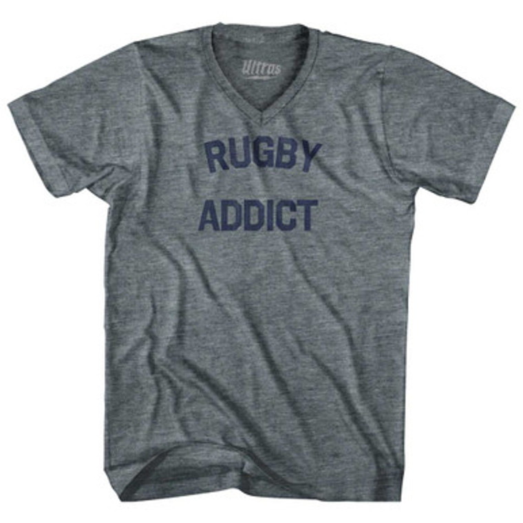 Rugby Addict Adult Tri-Blend V-neck T-shirt - Athletic Grey