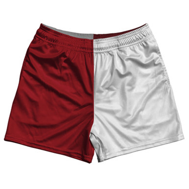 Red Cardinal And White Quad Color Rugby Gym Short 5 Inch Inseam With Pockets Made In USA