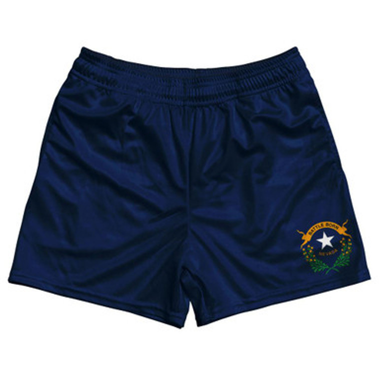 Nevada State Flag Rugby Gym Short 5 Inch Inseam With Pockets Made In USA - Royal Blue