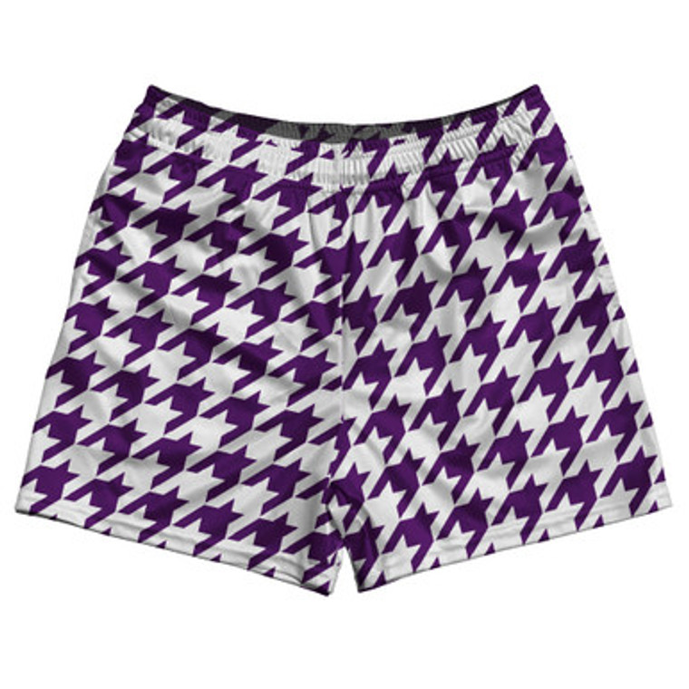 Purple Medium And White Houndstooth Rugby Gym Short 5 Inch Inseam With Pockets Made In USA
