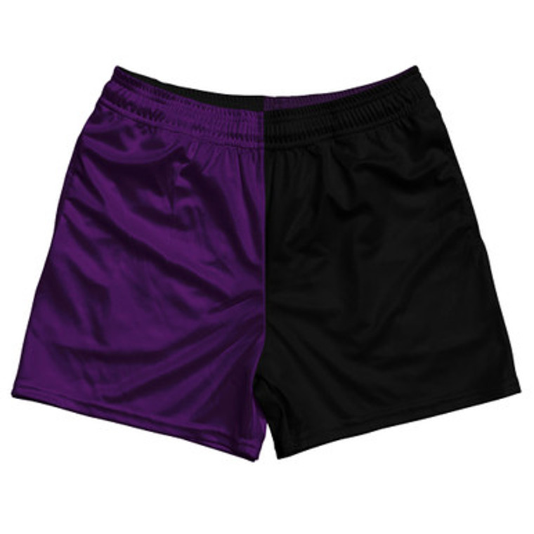 Purple Medium And Black Quad Color Rugby Gym Short 5 Inch Inseam With Pockets Made In USA