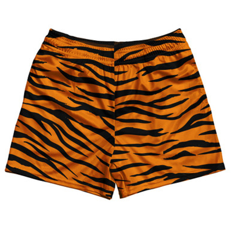 New Tiger Patten Rugby Gym Short 5 Inch Inseam With Pockets Made In USA - Orange Black