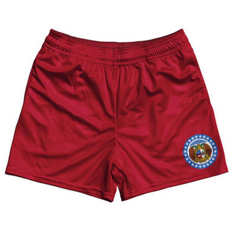 Missouri State Flag Rugby Gym Short 5 Inch Inseam With Pockets Made In USA-Blue Red