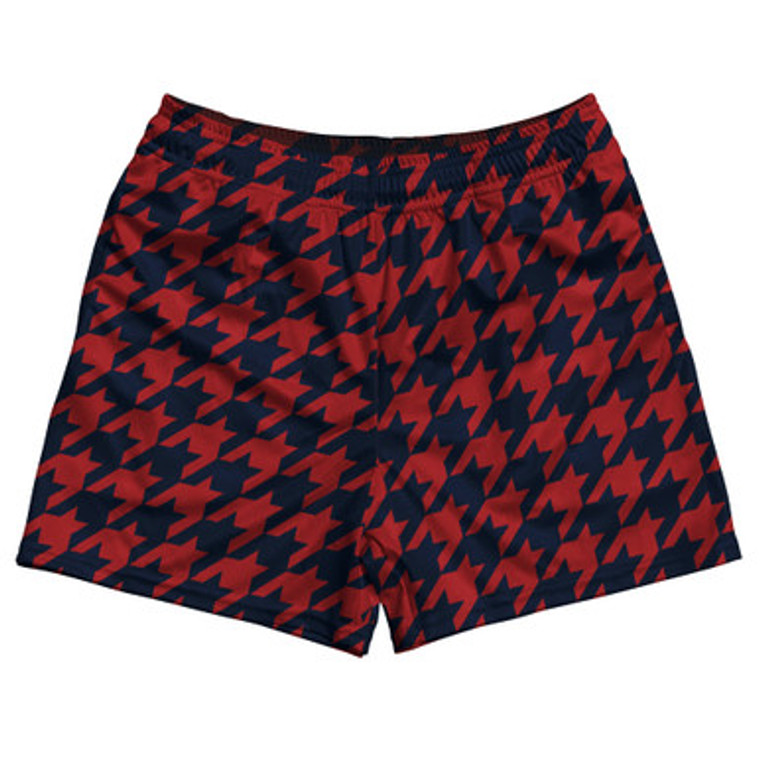 Blue Navy And Red Dark Houndstooth Rugby Gym Short 5 Inch Inseam With Pockets Made In USA