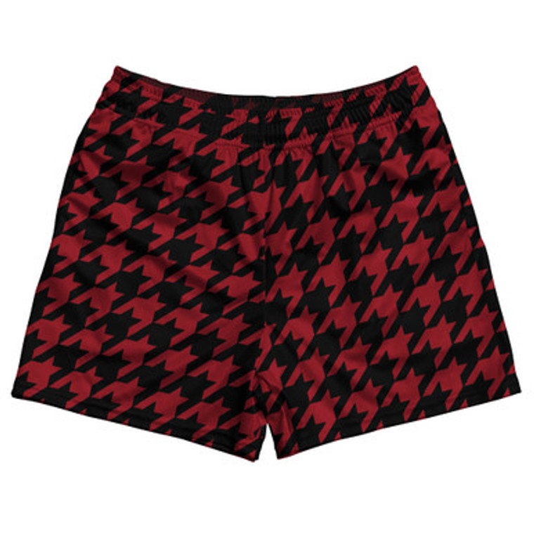Red Cardinal And Black Houndstooth Rugby Gym Short 5 Inch Inseam With Pockets Made In USA