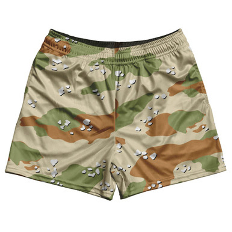 Desert Camo Sage Green Dull Rugby Gym Short 5 Inch Inseam With Pockets Made In USA - Camo