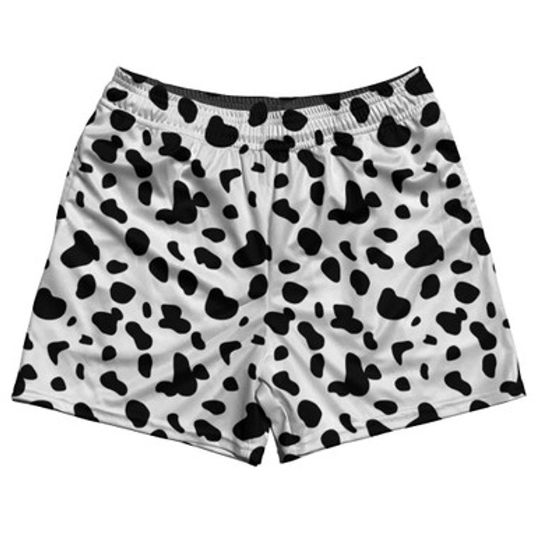 Dalmatian Dog Spots Pattern Rugby Gym Short 5 Inch Inseam With Pockets Made In USA - White Black