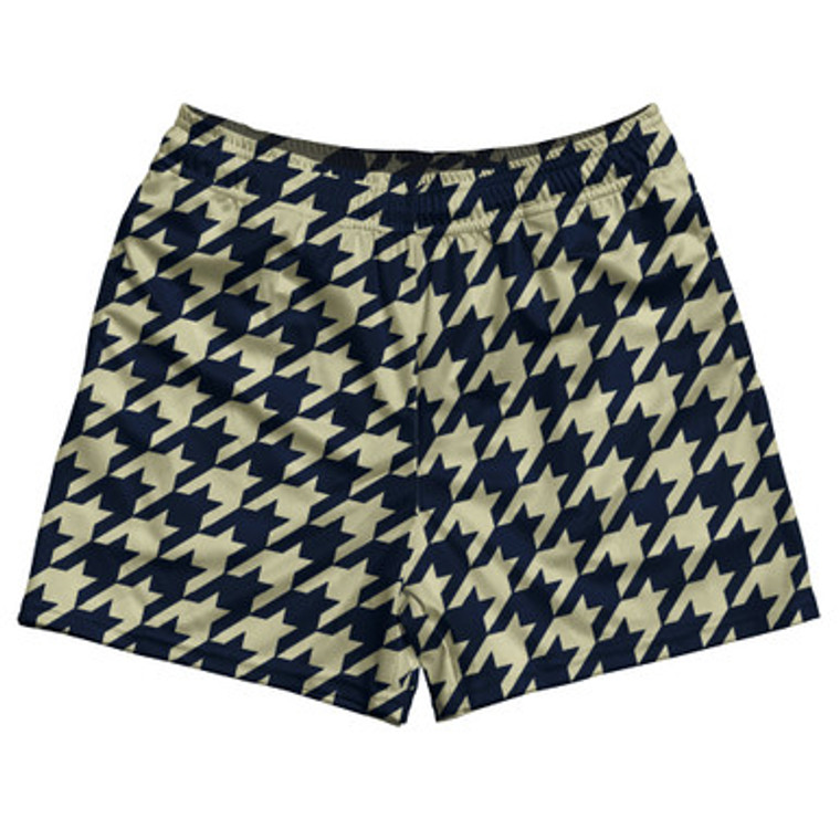 Blue Navy And Vegas Gold Houndstooth Rugby Gym Short 5 Inch Inseam With Pockets Made In USA