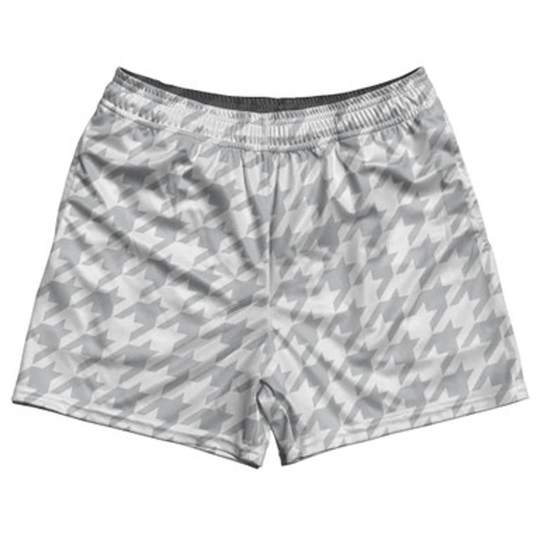 Grey Medium And White Houndstooth Rugby Gym Short 5 Inch Inseam With Pockets Made In USA