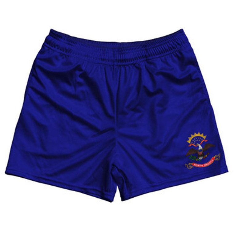 North Dakota State Flag Rugby Gym Short 5 Inch Inseam With Pockets Made In USA - Royal Blue