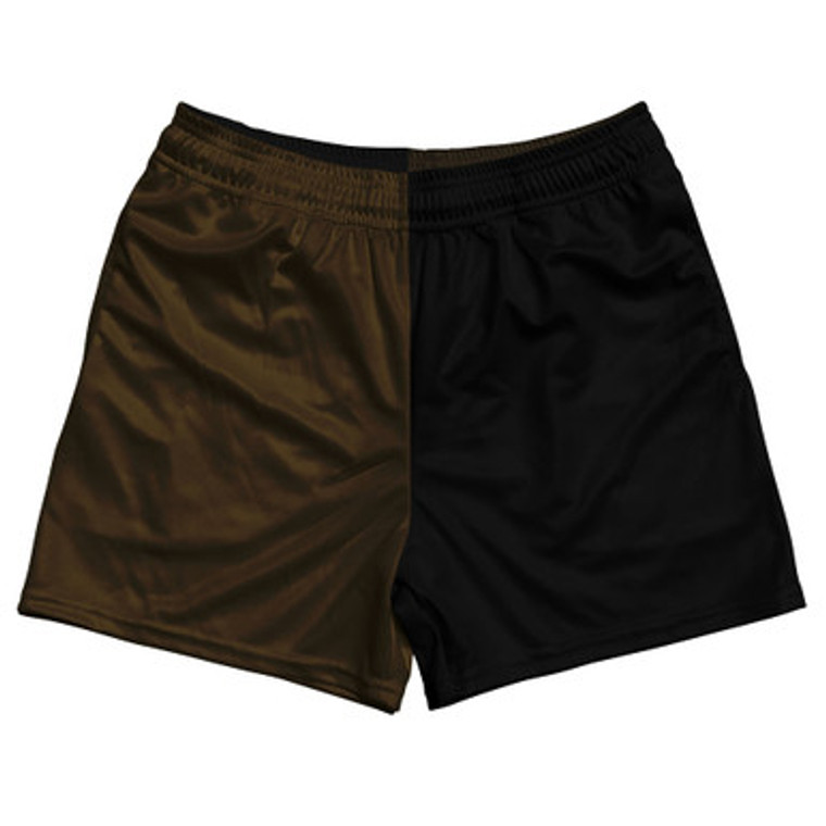 Brown Dark And Black Quad Color Rugby Gym Short 5 Inch Inseam With Pockets Made In USA