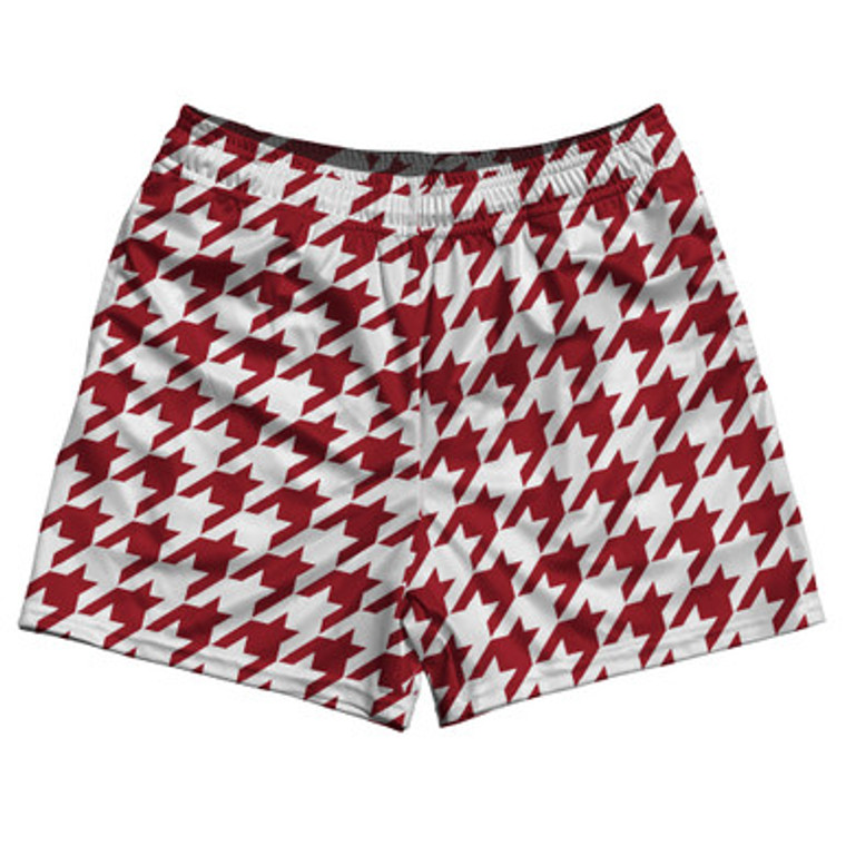 Red Cardinal And White Houndstooth Rugby Gym Short 5 Inch Inseam With Pockets Made In USA