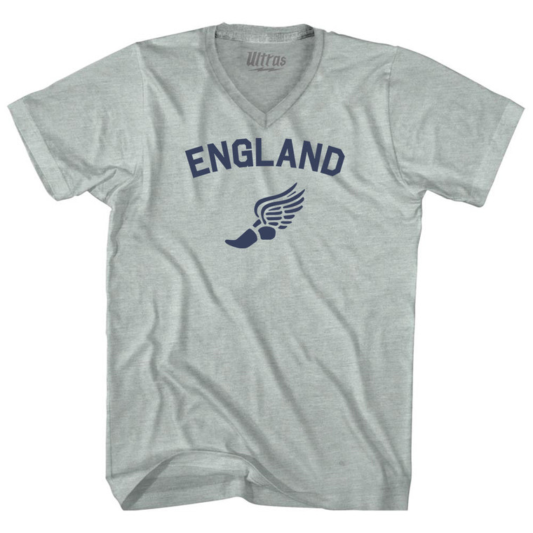 Title England Track Running Winged Foot Adult Tri-Blend V-neck T-shirt - Athletic Cool Grey