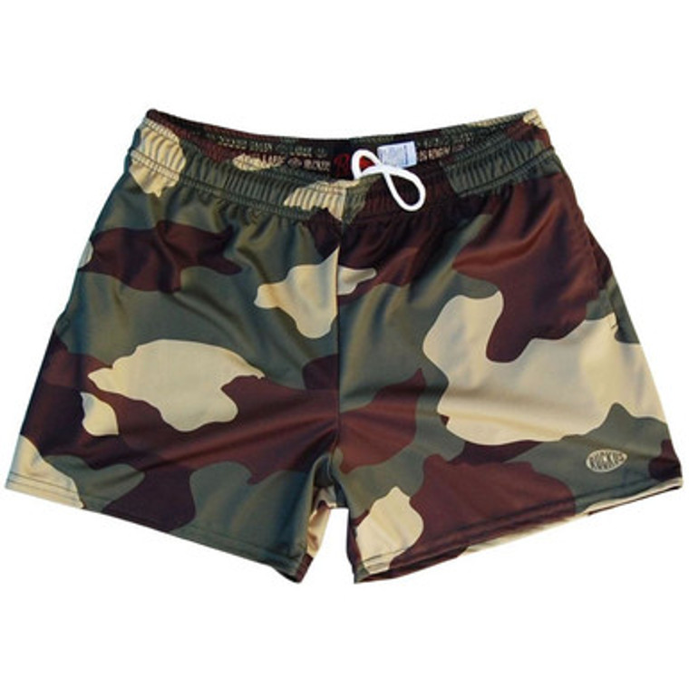 Army Camo Rugby Gym Short 5 Inch Inseam With Pockets Made In USA - Camo