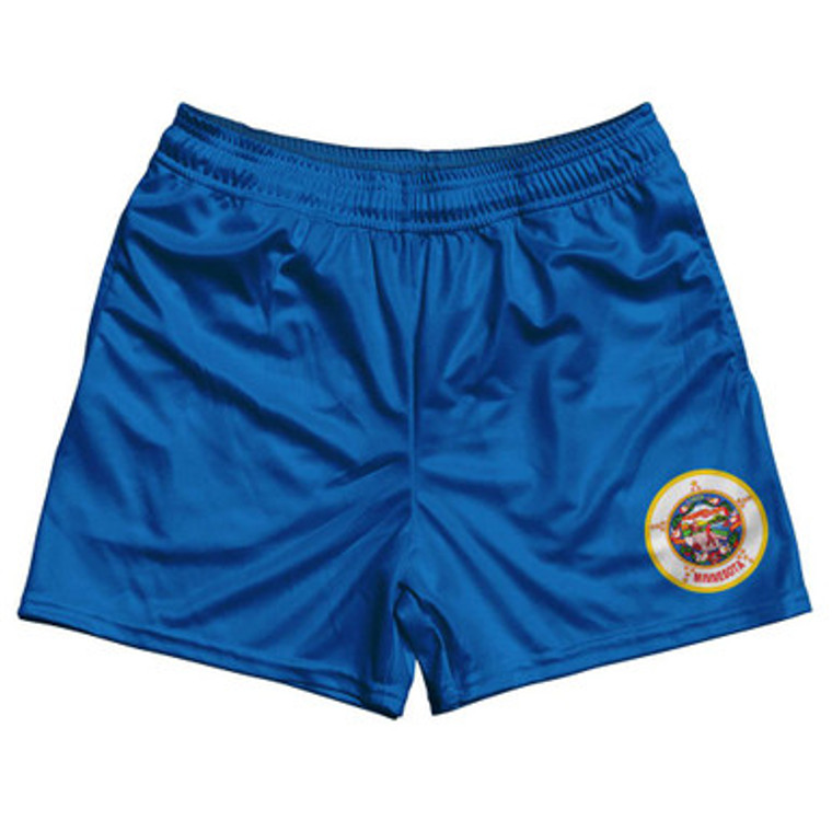 Minnesota State Flag Rugby Gym Short 5 Inch Inseam With Pockets Made In USA - Sky Blue