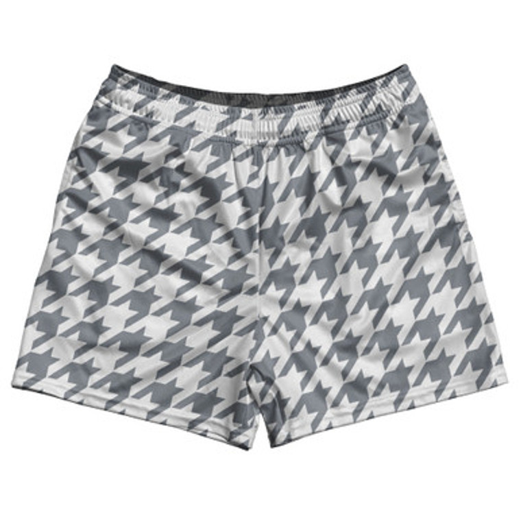 Grey Dark And White Houndstooth Rugby Gym Short 5 Inch Inseam With Pockets Made In USA