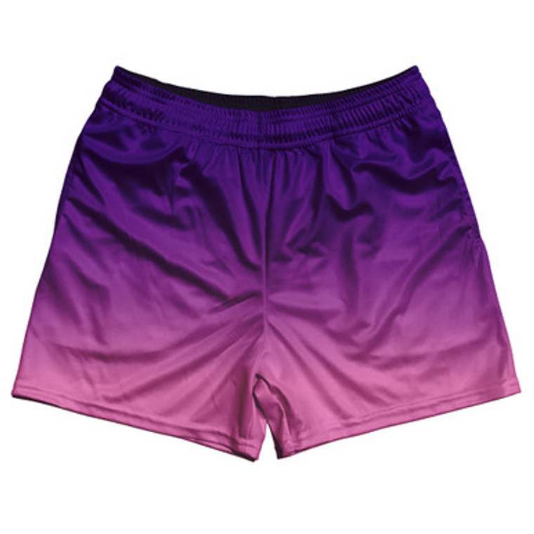 Indigo And Pink Ombre Rugby Gym Short 5 Inch Inseam With Pockets Made In USA - Hot Pink