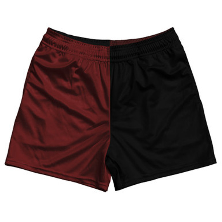 Red Maroon And Black Quad Color Rugby Gym Short 5 Inch Inseam With Pockets Made In USA