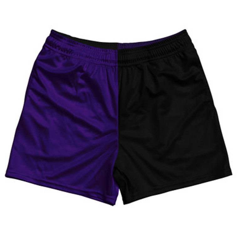 Purple Lakers And Black Quad Color Rugby Gym Short 5 Inch Inseam With Pockets Made In USA