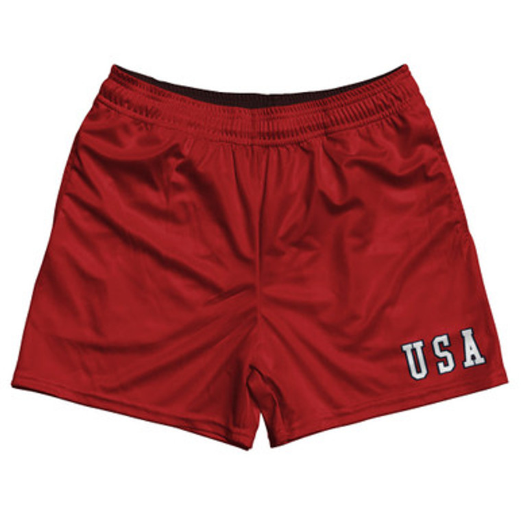 USA Gump Rugby Gym Short 5 Inch Inseam With Pockets  Made In USA - Red