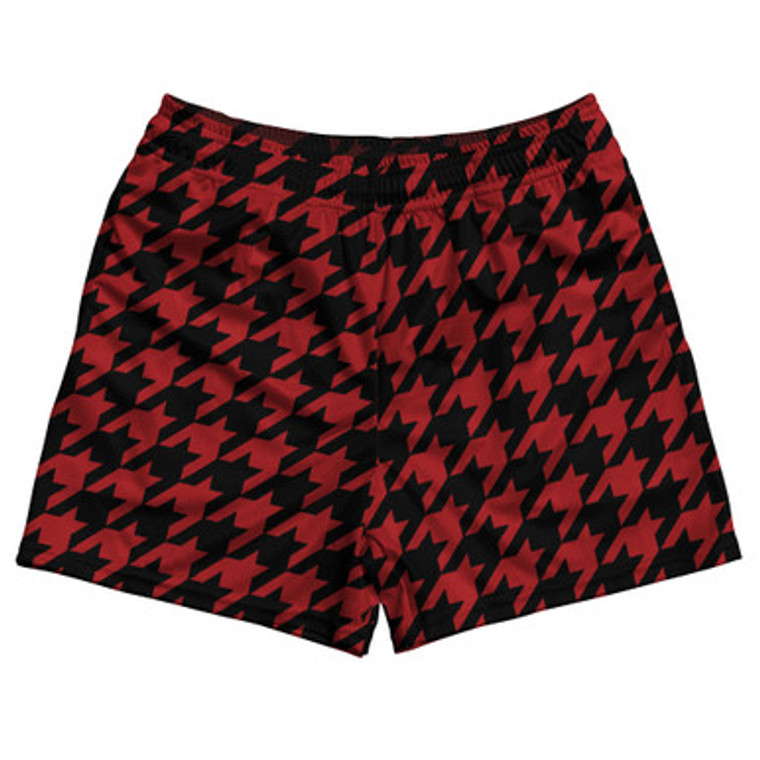 Red Dark And Black Houndstooth Rugby Gym Short 5 Inch Inseam With Pockets Made In USA