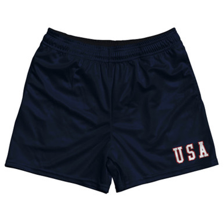 USA Gump Rugby Gym Short 5 Inch Inseam With Pockets Made In USA - Navy