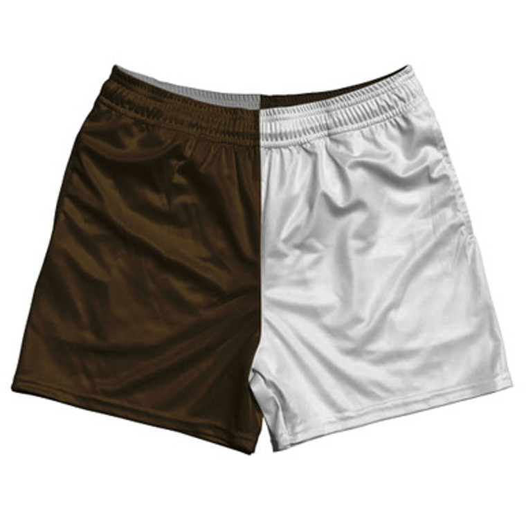 Brown Dark And White Quad Color Rugby Gym Short 5 Inch Inseam With Pockets Made In USA