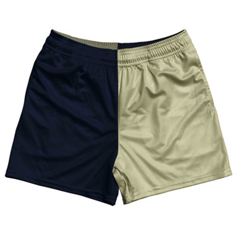 Blue Navy And Vegas Gold Quad Color Rugby Gym Short 5 Inch Inseam With Pockets Made In USA