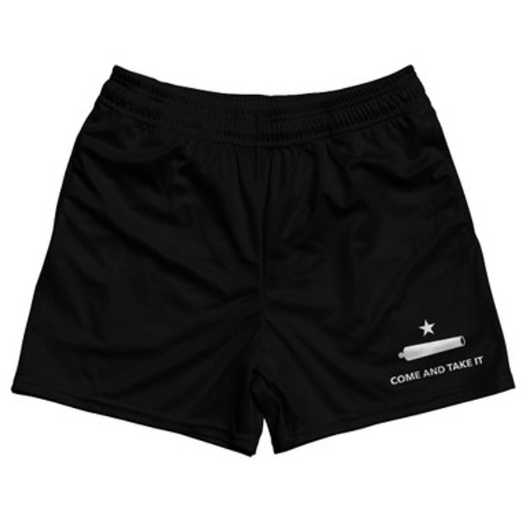 Come And Take It Rugby Gym Short 5 Inch Inseam With Pockets Made In USA - Black