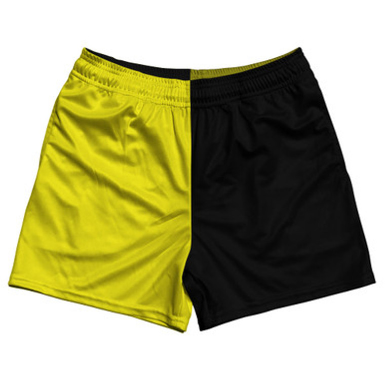 Yellow Bright And Black Quad Color Rugby Gym Short 5 Inch Inseam With Pockets Made In USA