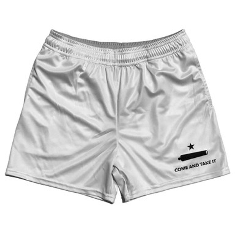 Come And Take It Rugby Gym Short 5 Inch Inseam With Pockets Made In USA - White