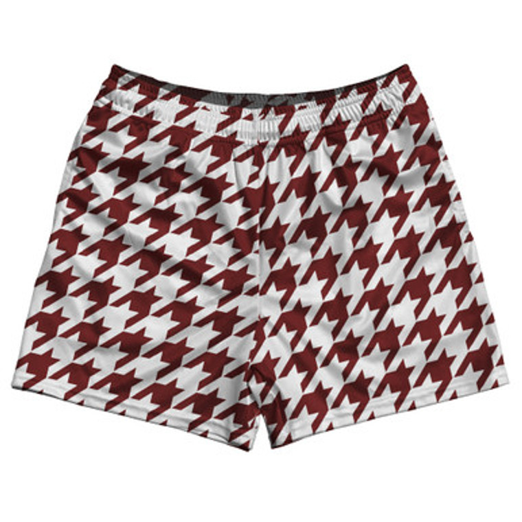 Red Maroon And White Houndstooth Rugby Gym Short 5 Inch Inseam With Pockets Made In USA